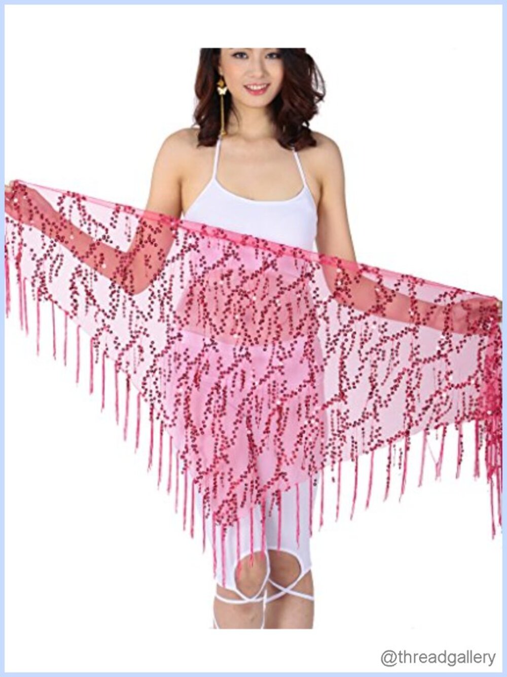 Sequin Triangle Hip Scarf with Fringe for Belly Dance